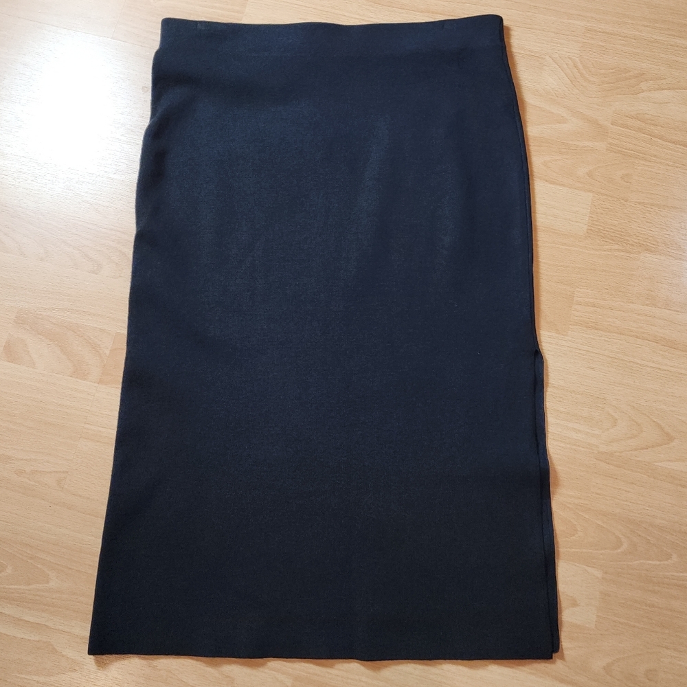 House Of Harlow Black Sweater Knit Pull On Midi Skirt Side Slit Stretch Size XL